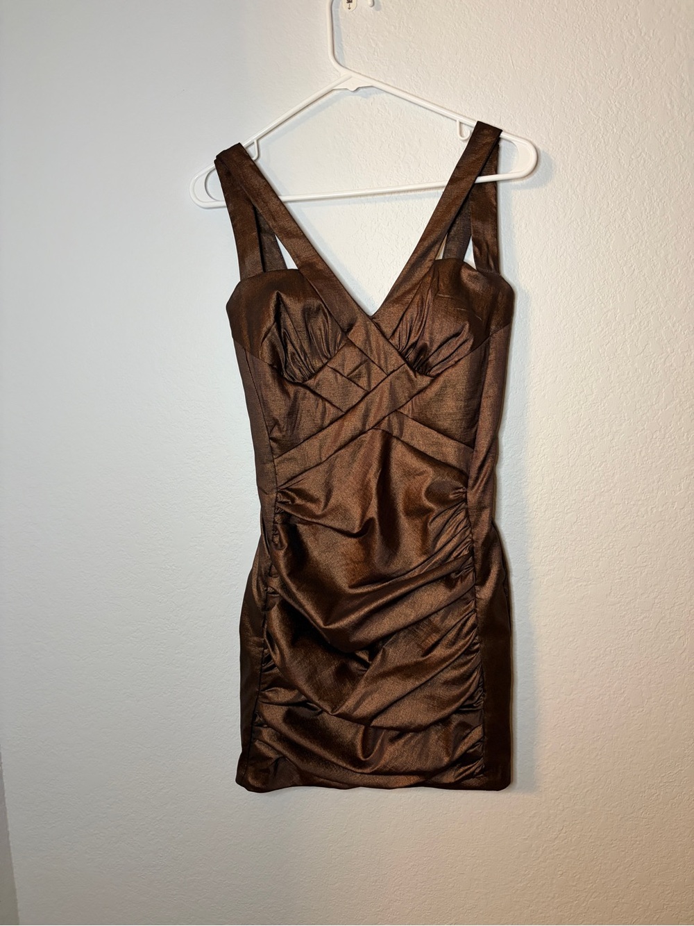 Jessica McClintock Bronze Brown Ruched Cocktail Mini Dress Sz 4
